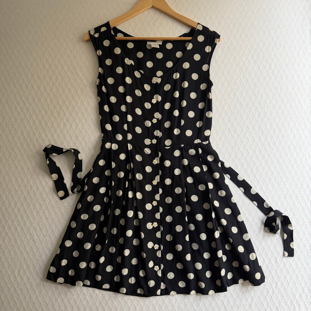 Banana Republic Polka Dot Button Front Dress Black Rayon Vintage Size 2